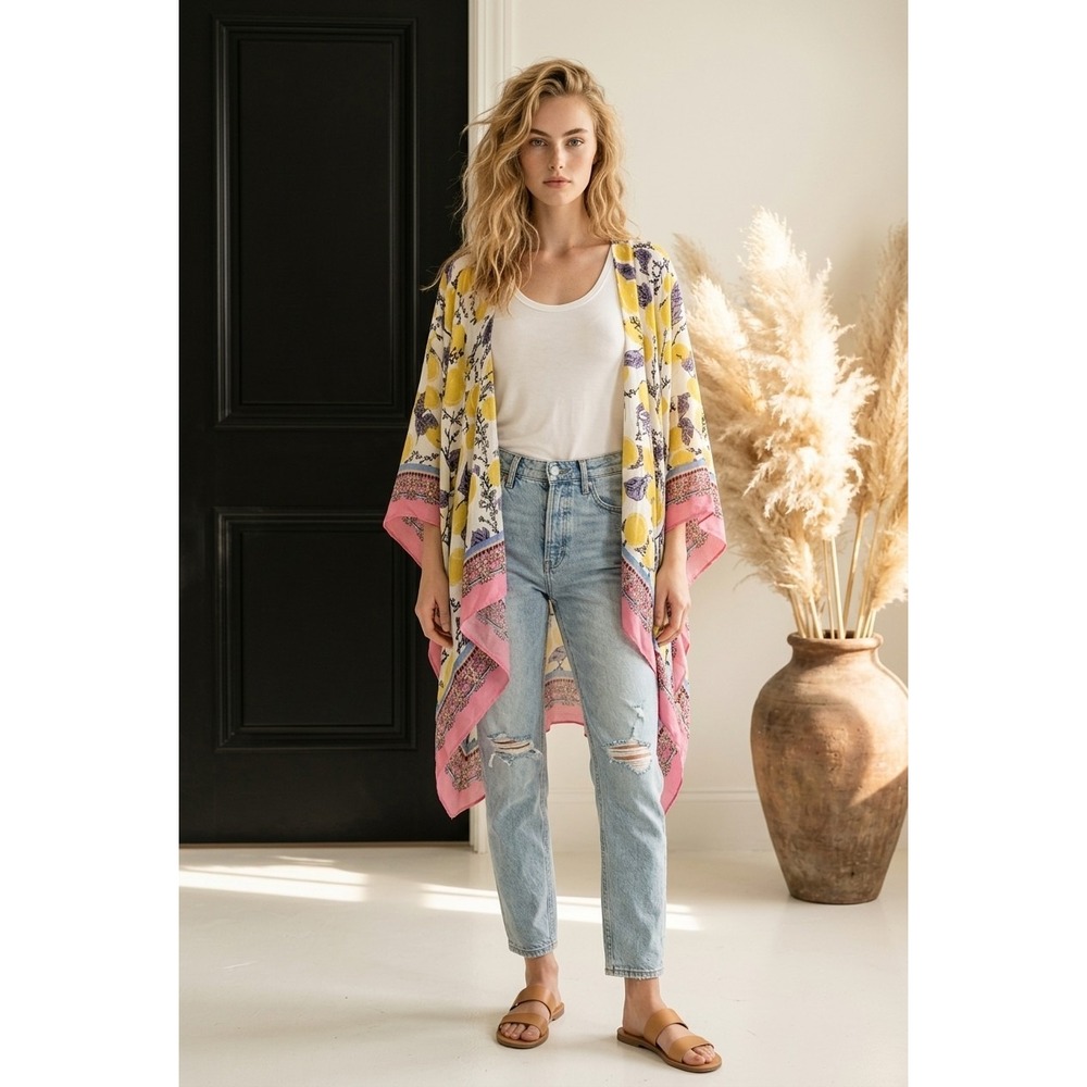Soft Surroundings Limoncello Kimono Topper Shawl One Size Coastal Boho Duster